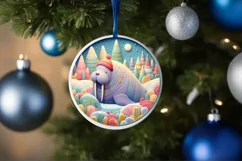 Colorful Winter Walrus Ornament Sublimation PNG Product Image 4