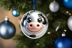 Cow Smiling Round Ornament Sublimation PNG Product Image 1