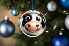 Cow Smiling Round Ornament Sublimation PNG Product Image 3