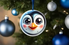 Penguin Smiling Round Ornament Sublimation PNG Product Image 1