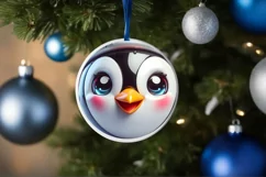 Penguin Smiling Round Ornament Sublimation PNG Product Image 1