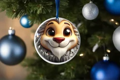 Lion Smiling Round Ornament Sublimation PNG Product Image 1