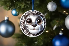 Lion with Shiny Diamond Christmas Round Ornament Sublimation Product Image 1