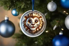 Lion Smiling Round Ornament Sublimation PNG Product Image 3