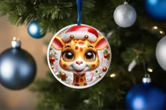 Giraffe Smiling Round Ornament Sublimation PNG Product Image 3