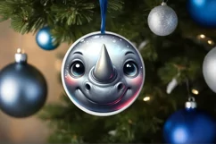 Rhino Smiling Round Ornament Sublimation PNG Product Image 1