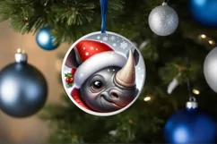 Rhino Smiling Round Ornament Sublimation PNG Product Image 1