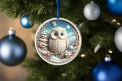 Owl Christmas Round Cute Ornament Sublimation Product Image 4