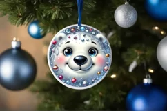 Polar Bear Smiling Round Ornament Sublimation PNG Product Image 1