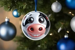 Cow Smiling Round Ornament Sublimation PNG Product Image 1
