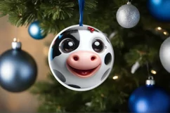 Cow Smiling Round Ornament Sublimation PNG Product Image 1