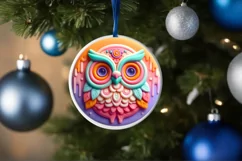 Christmas Owl Round Ornament Sublimation PNG Product Image 1