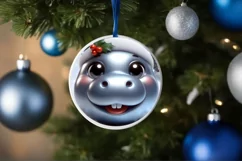 Hippo Smiling Round Ornament Sublimation PNG Product Image 3