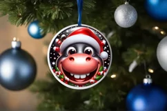 Hippo Smiling Round Ornament Sublimation PNG Product Image 3