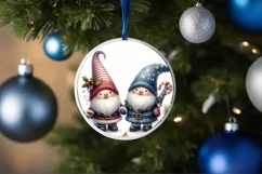 Winter Gnomes Round Christmas Ornament Sublimation PNG Product Image 1