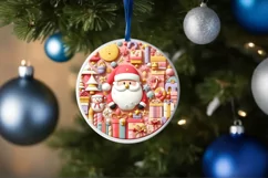 Colorful Winter Scene Santa Round Sticker Ornament Product Image 1
