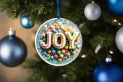 Joy Christmas Round Cute Ornament Sublimation Product Image 4