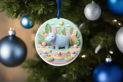 Colorful Winter Hippo Ornament Sublimation PNG Product Image 4