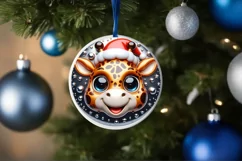 Giraffe Smiling Round Ornament Sublimation PNG Product Image 1