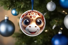 Giraffe Smiling Round Ornament Sublimation PNG Product Image 1