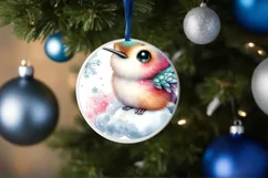 Baby Hummingbird on Cloud Christmas Ornament Sublimation PNG Product Image 4