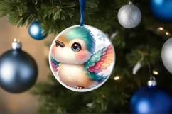 Baby Hummingbird on Cloud Christmas Ornament Sublimation PNG Product Image 4