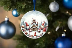 Winter Gnomes Round Christmas Ornament Sublimation PNG Product Image 4