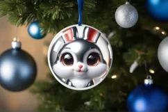 Bunny Smiling Round Ornament Sublimation PNG Product Image 1