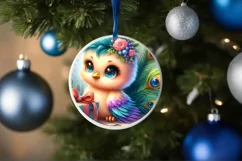 Colorful Baby Peacock Round Ornament Sublimation PNG Product Image 4