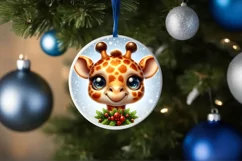 Giraffe Smiling Round Ornament Sublimation PNG Product Image 1