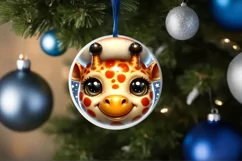Giraffe Smiling Round Ornament Sublimation PNG Product Image 1