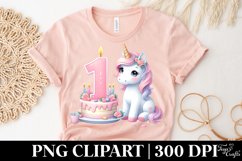 Watercolor 1 Year Unicorn Birth Day Cake , Clipart |T-shirt, Product Image 4