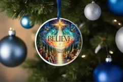 Believe Christmas Round Stained Ornament Sublimation Product Image 4