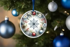 Snowflake Round Ornament Sublimation PNG Product Image 4
