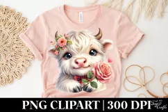Cute Highland Cow Pink Rose Love Flowers |T-shirt, Mug, Tumb Product Image 5