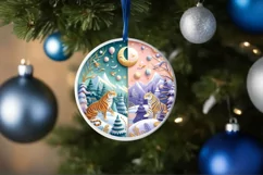 Colorful Winter Scene Tiger Round Sticker Ornament Product Image 4