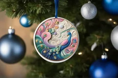 Colorful Winter Scene Peacock Round Sticker Ornament Product Image 4