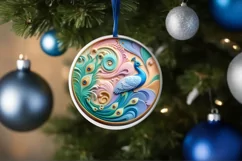 Colorful Winter Scene Peacock Round Sticker Ornament Product Image 4