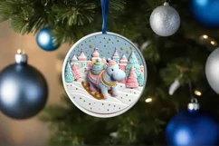 Colorful Christmass Scene Hippo Round Sticker Ornament Product Image 4