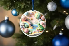Colorful Winter Scene Frog Round Sticker Ornament Product Image 1