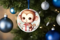 Cute Baby Monkey Round Ornament Sublimation PNG Product Image 1