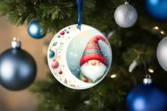 Colorful Watercolor Gnome Round Ornament Sublimation PNG Product Image 4