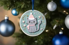 Colorful Christmass Scene A Cat Round Sticker Ornament Product Image 4