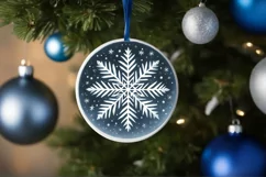 Watercolor Snow Flake Round Ornament Sublimation PNG Product Image 4