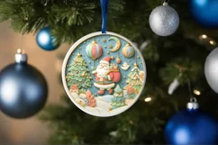 Colorful Christmass Scene Santa Round Sticker Ornament Product Image 4