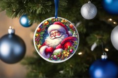 Santa Watercolor Round Ornament Sublimation PNG Product Image 4