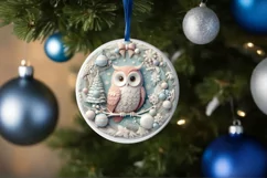 Christmas Round Owl Animal Ornament Sublimation Product Image 4