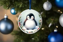 Winter Penguin Round Ornament Sublimation PNG Product Image 4