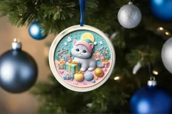 Colorful Pastel Round Christmas Scene with Kitten 3D Product Image 4