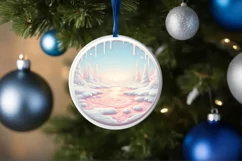 Pastel Candy Christmas Scene Round Ornament Sublimation PNG Product Image 1
